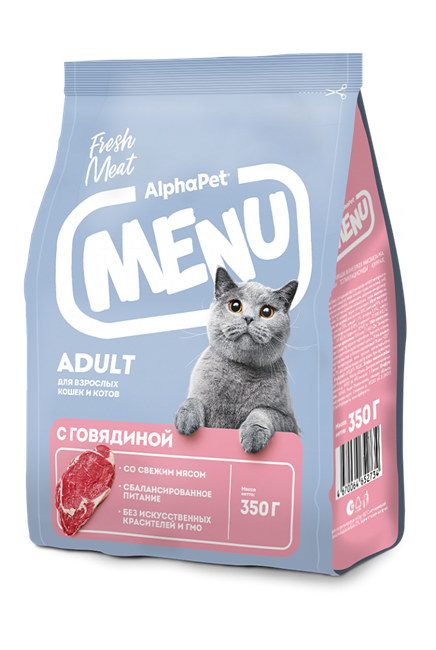 AlphaPet MENU / Сухой полнорационный корм с говядиной для взрослых кошек и котов 10278 - фото 480