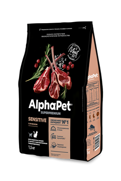 AlphaPet Superpremium / Сухой полнорационный корм с ягненком для взрослых кошек и котов с чувствительным пищеварением AlphaPet Superpremium 10281