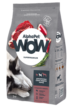 AlphaPet WOW Superpremium / Сухой полнорационный корм с говядиной и сердцем для взрослых собак средних пород 10296