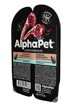 AlphaPet Superpremium / Влажный полнорационный корм для кошек с чувствительным пищеварением с ягненком и брусникой в соусе 10318